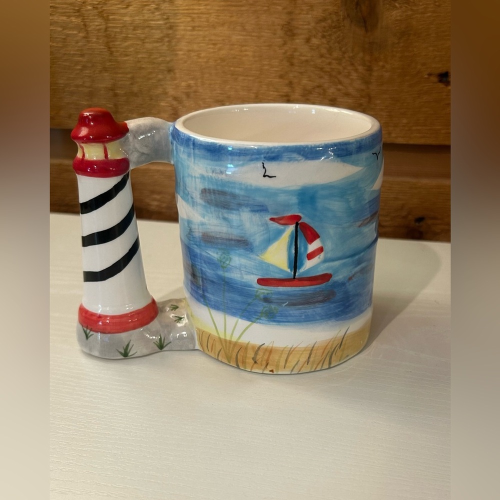 Bar Harbor Coffee Tea Ceramic Mug Cup Beach Lighthouse Sailboats Seagulls - Picture 4 of 10